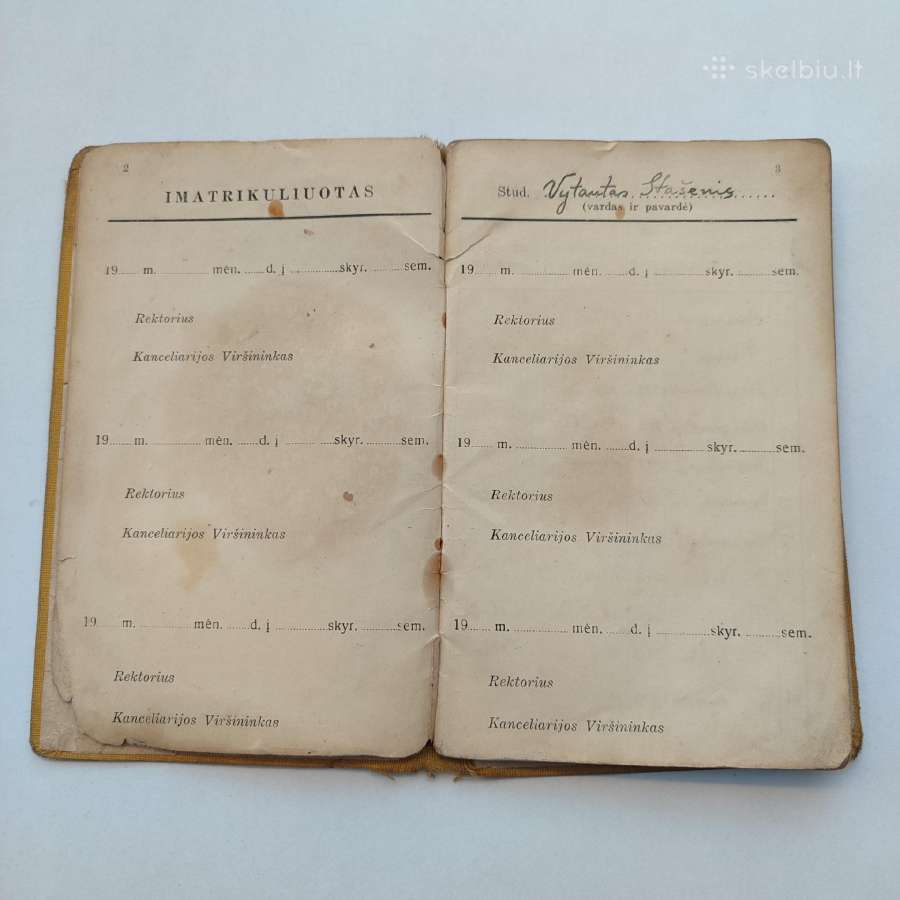 Tarpukario Vdu studijų knygelė ir liudijimas 1940 - nuotraukos Nr. 7