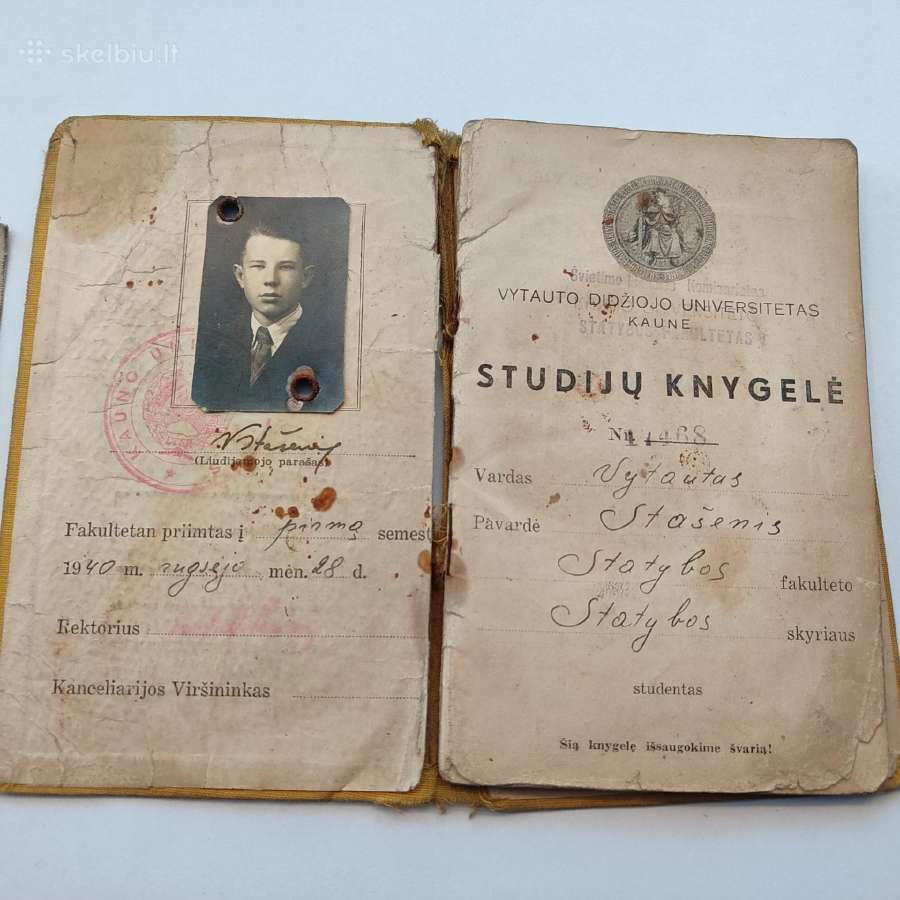 Tarpukario Vdu studijų knygelė ir liudijimas 1940 - nuotraukos Nr. 12