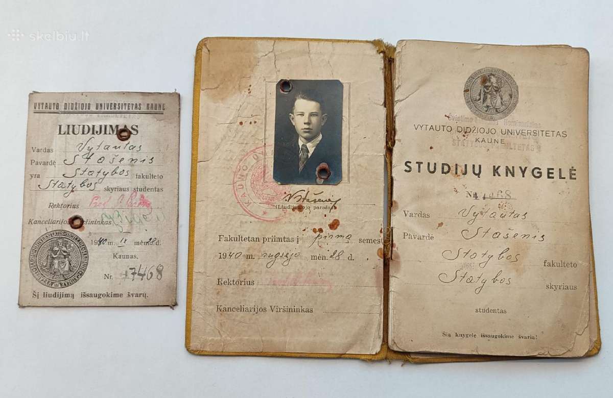 Tarpukario Vdu studijų knygelė ir liudijimas 1940