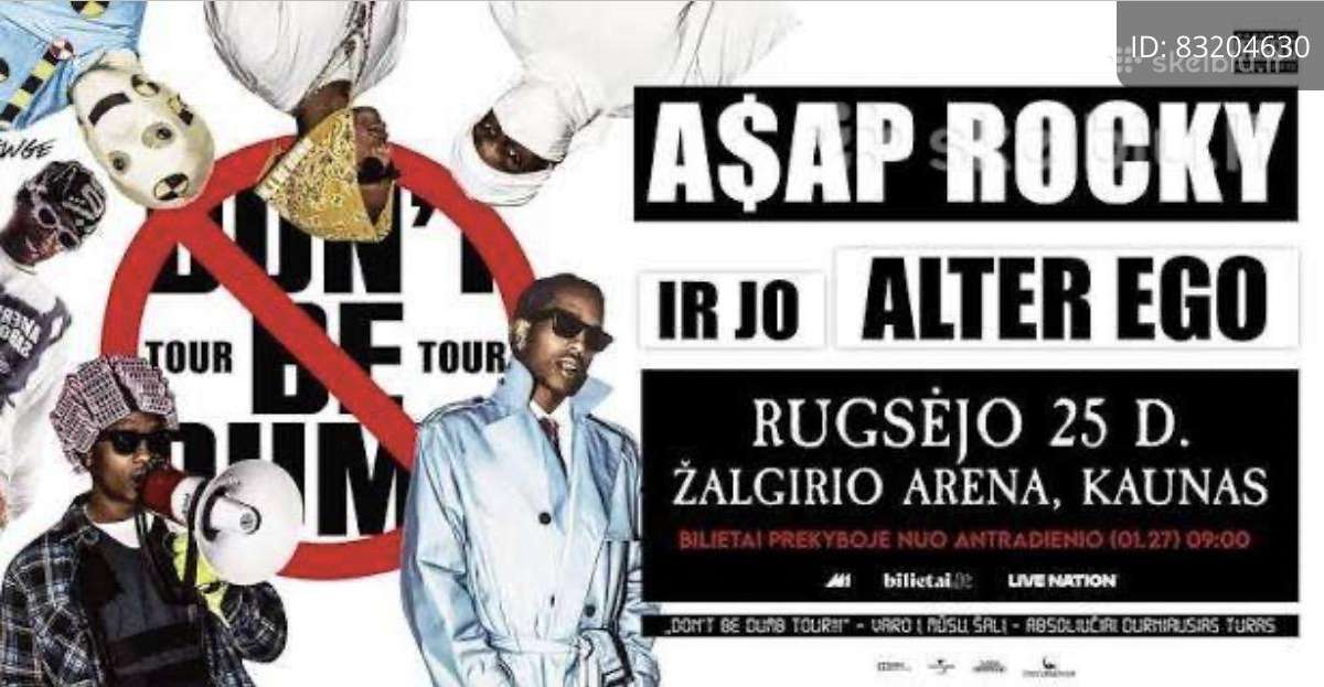 Asap Rocky Don't Be Dumb World Sėdimi Bilietai