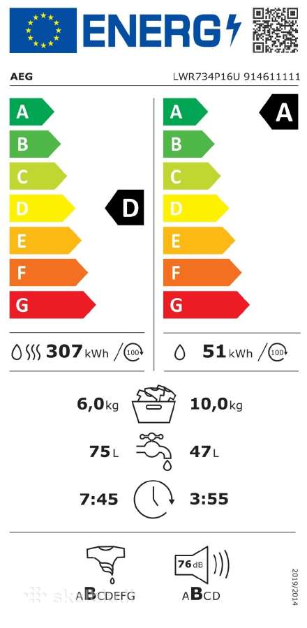 Skalbyklė/džiovyklė Aeg 7000 Universaldose 10/6 A - nuotraukos Nr. 13