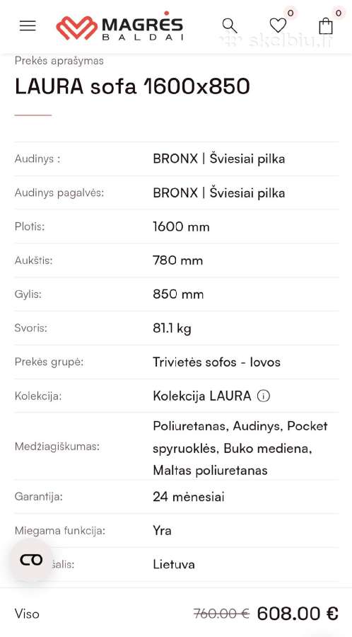 Sofa Laura - su miegojimo funkcija tik 500 eur - nuotraukos Nr. 10