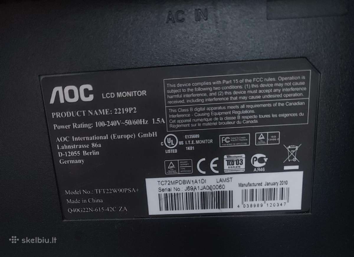 Monitorius Aoc 2219p2 22" 1680 x 1050 - nuotraukos Nr. 6
