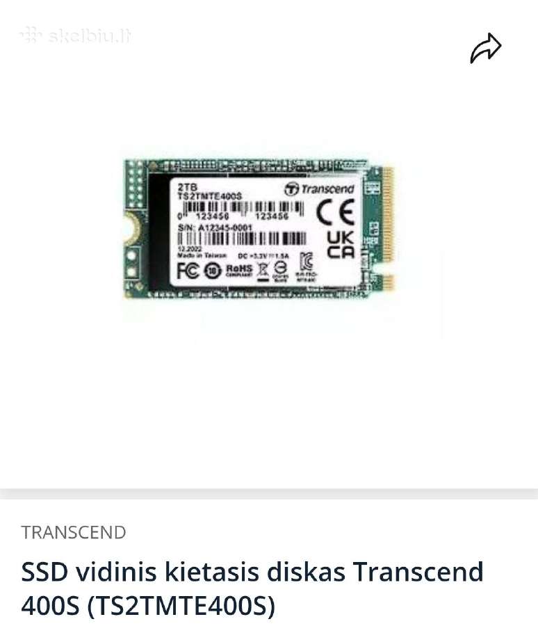 Transcend 400s 2tb M.2 2242 Nvme SSD (Naudotas)