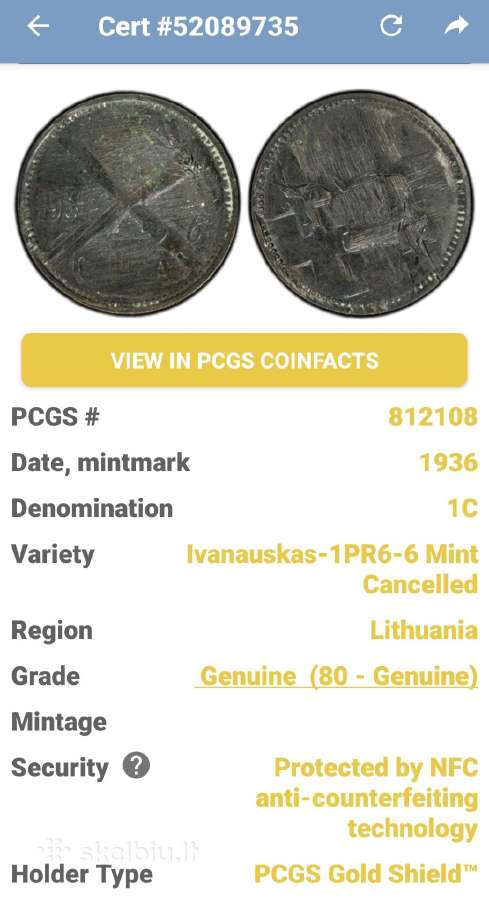 1936 m. 1 ct naikintas ( gesintas ) - nuotraukos Nr. 5
