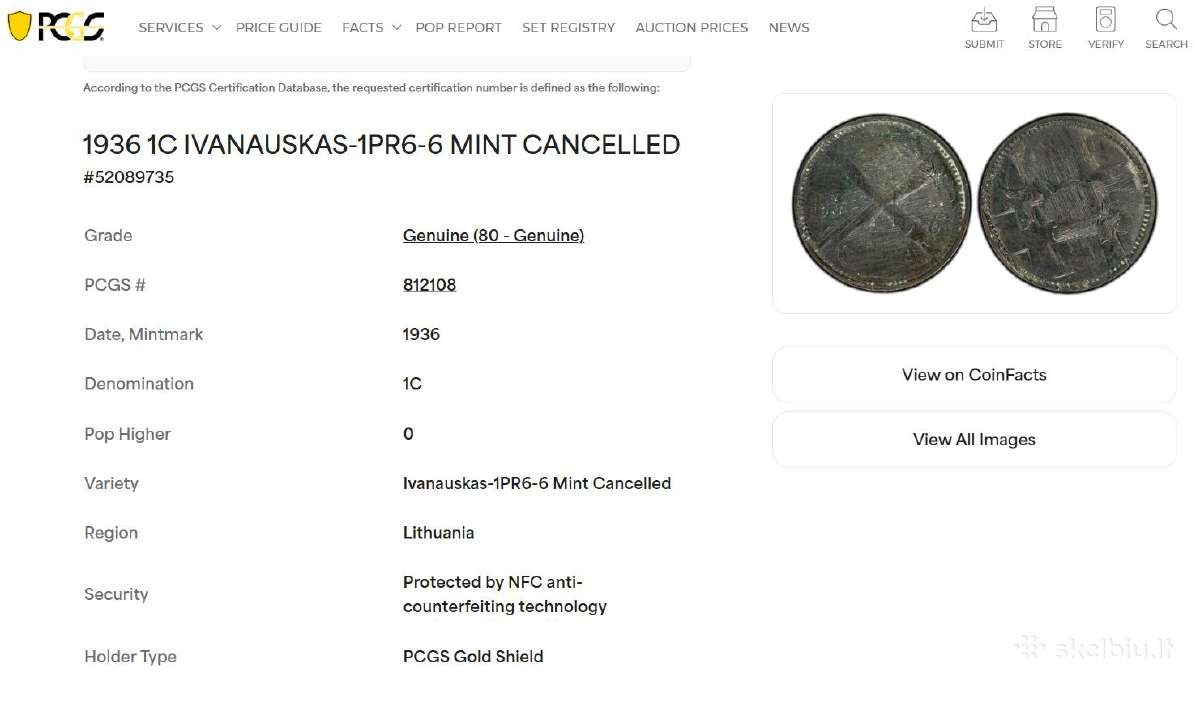 1936 m. 1 ct naikintas ( gesintas ) - nuotraukos Nr. 6