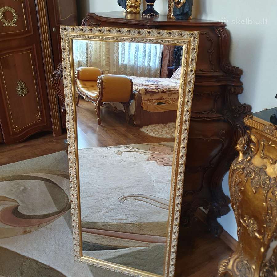 Veidrodis su puošniu raižytu auksinės spalvos rėmu - nuotraukos Nr. 2