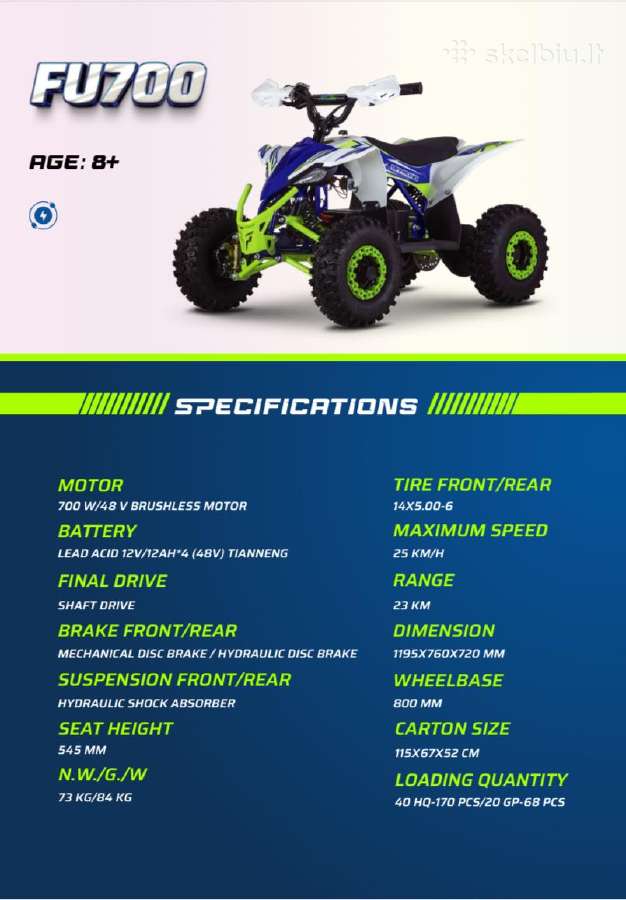Atv 48v/1200w vaikiškas keturratis Afh - nuotraukos Nr. 15
