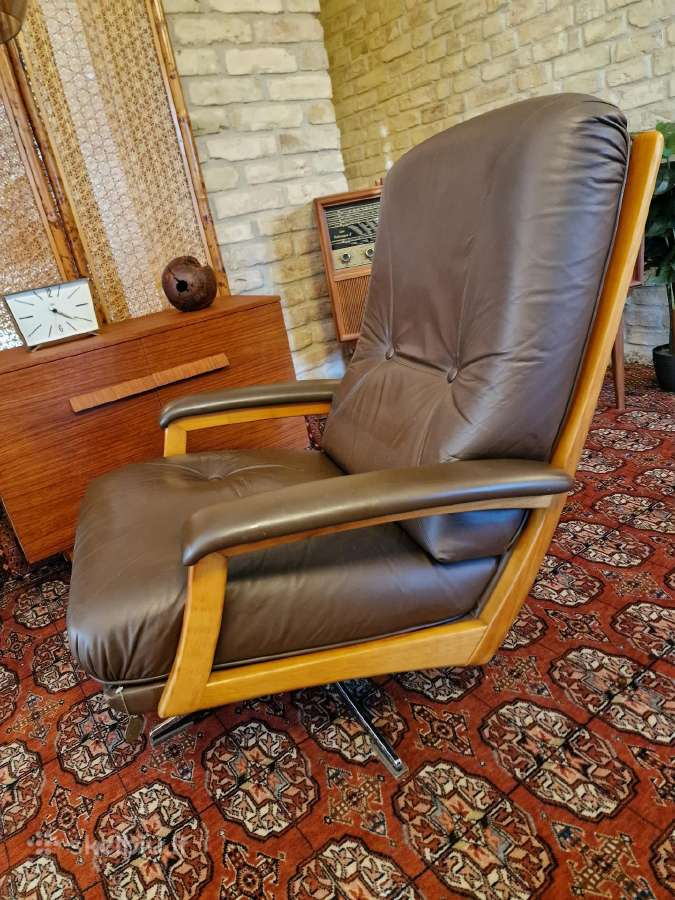 Vintažinis mid century Himolla odinis/tiko fotelis