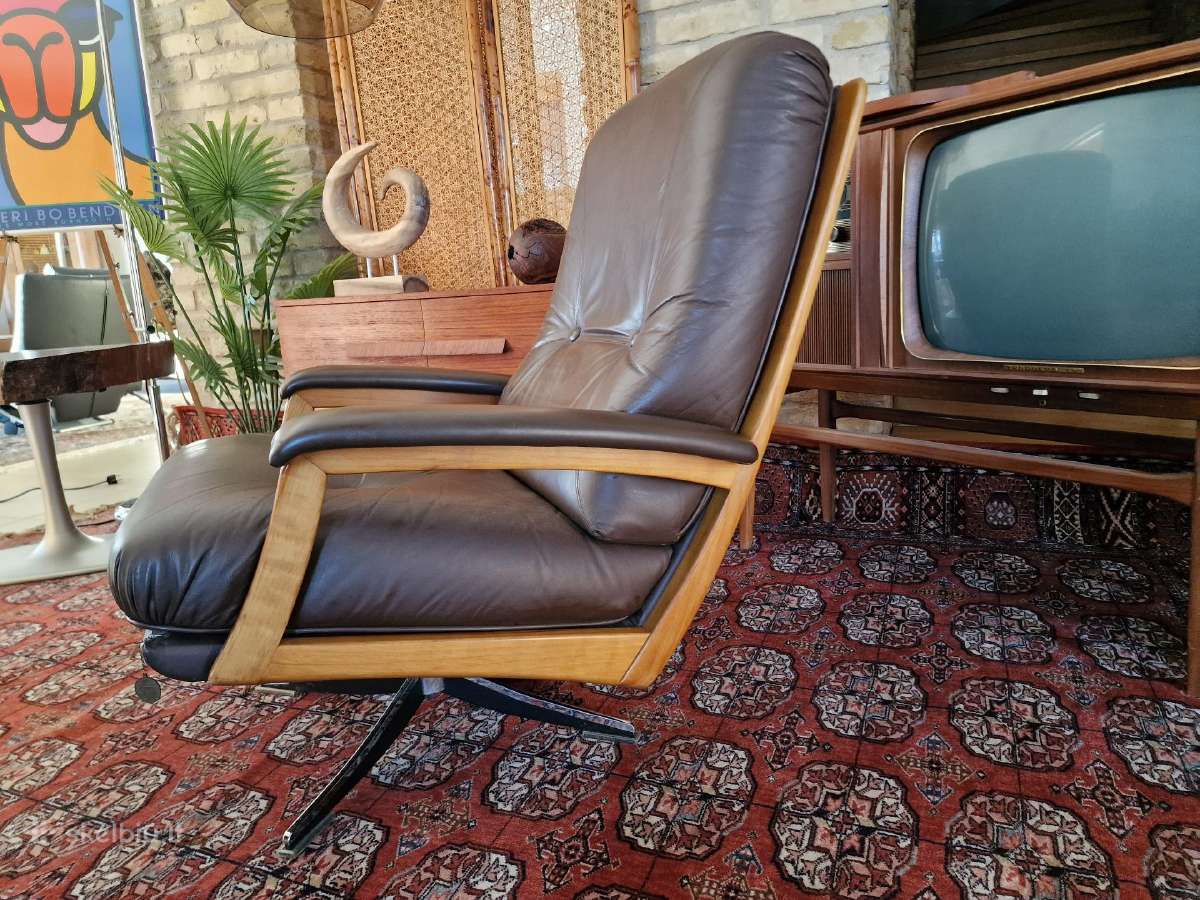 Vintažinis mid century Himolla odinis/tiko fotelis - nuotraukos Nr. 5