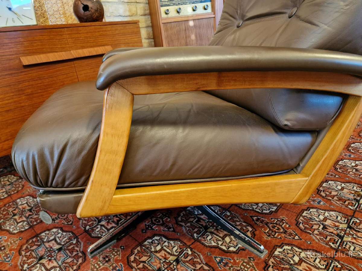 Vintažinis mid century Himolla odinis/tiko fotelis - nuotraukos Nr. 8