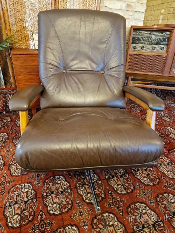 Vintažinis mid century Himolla odinis/tiko fotelis - nuotraukos Nr. 9