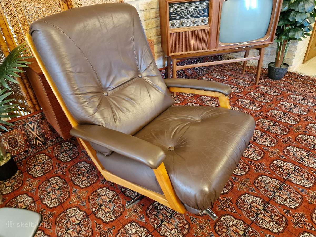 Vintažinis mid century Himolla odinis/tiko fotelis - nuotraukos Nr. 10