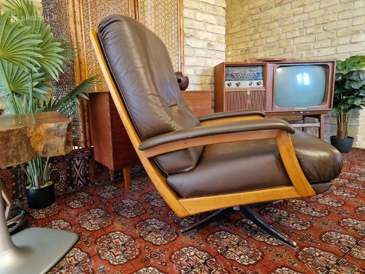 Vintažinis mid century Himolla odinis/tiko fotelis - nuotraukos Nr. 11