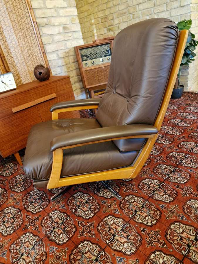 Vintažinis mid century Himolla odinis/tiko fotelis - nuotraukos Nr. 12