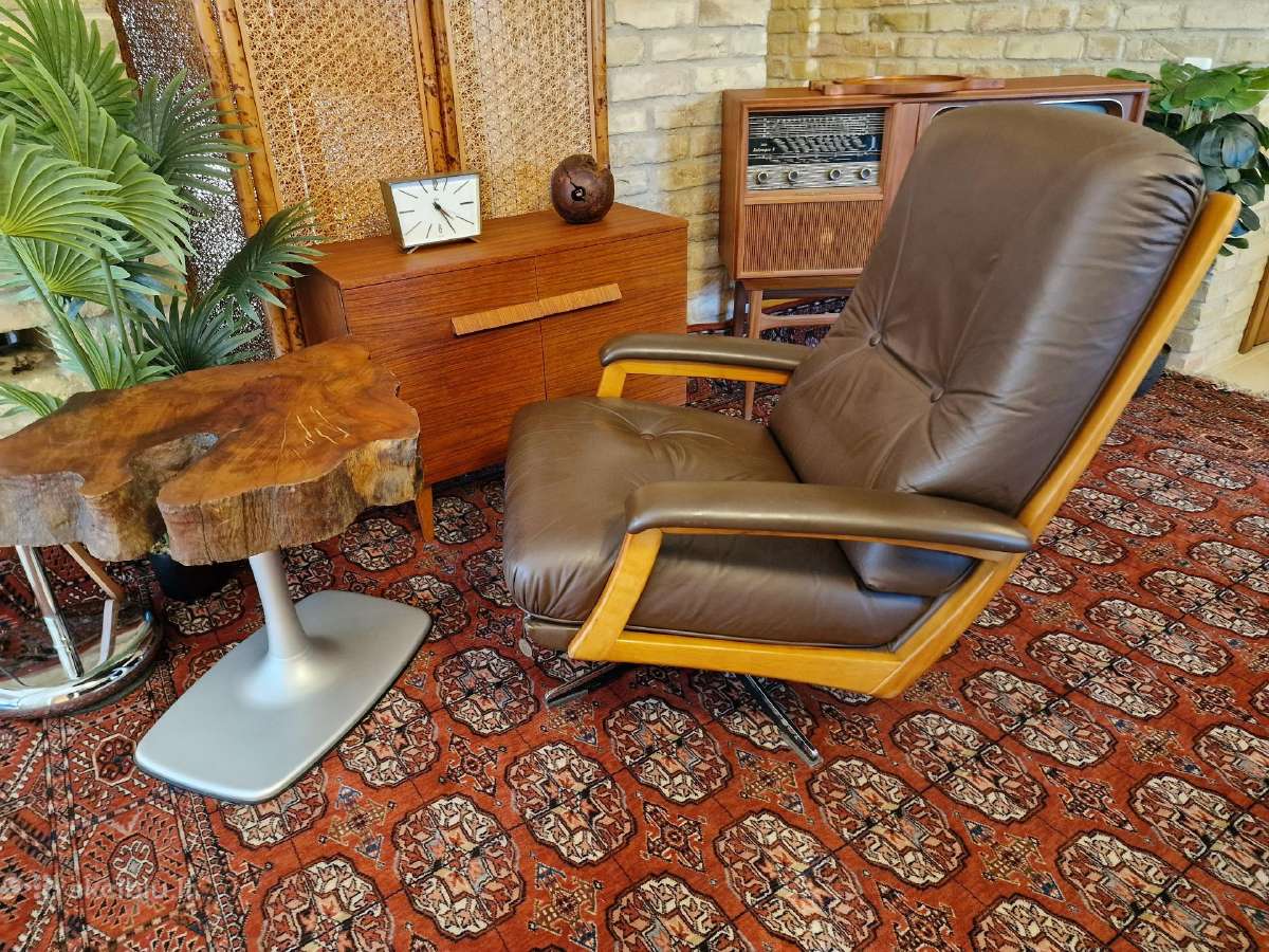 Vintažinis mid century Himolla odinis/tiko fotelis - nuotraukos Nr. 13