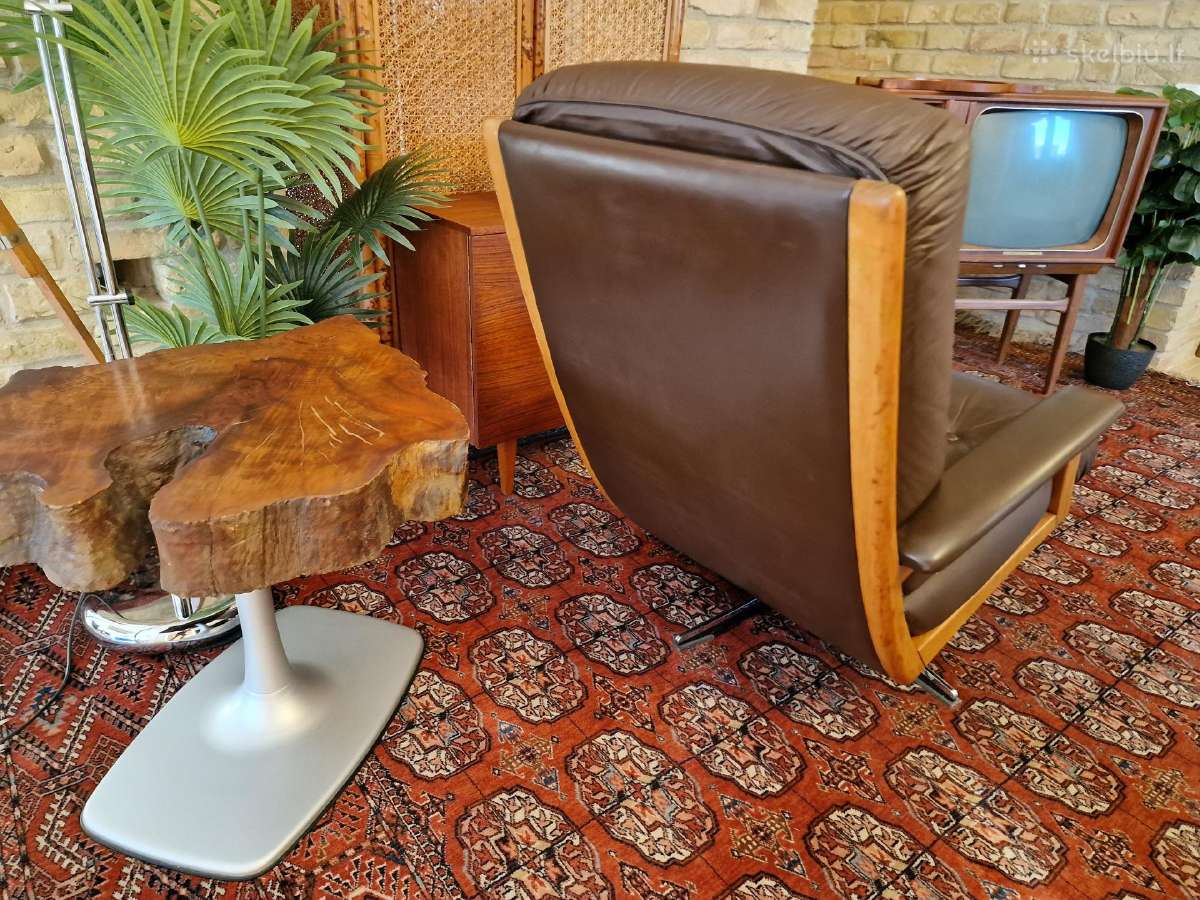 Vintažinis mid century Himolla odinis/tiko fotelis - nuotraukos Nr. 15