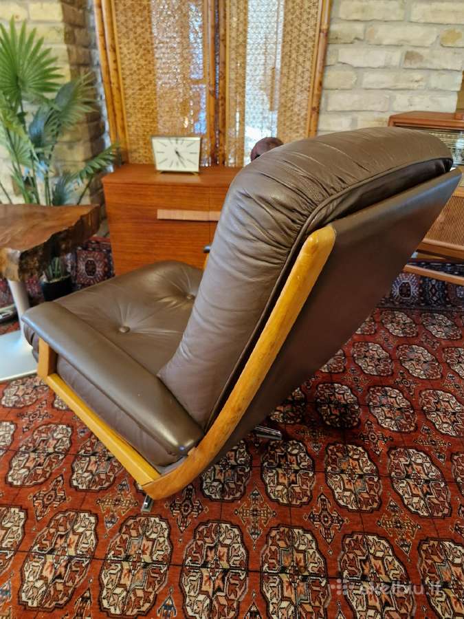 Vintažinis mid century Himolla odinis/tiko fotelis - nuotraukos Nr. 18