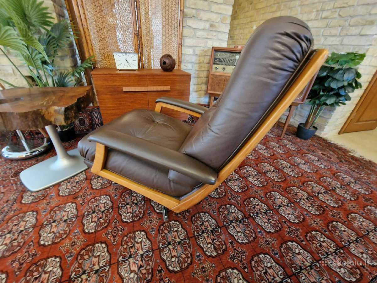 Vintažinis mid century Himolla odinis/tiko fotelis - nuotraukos Nr. 19