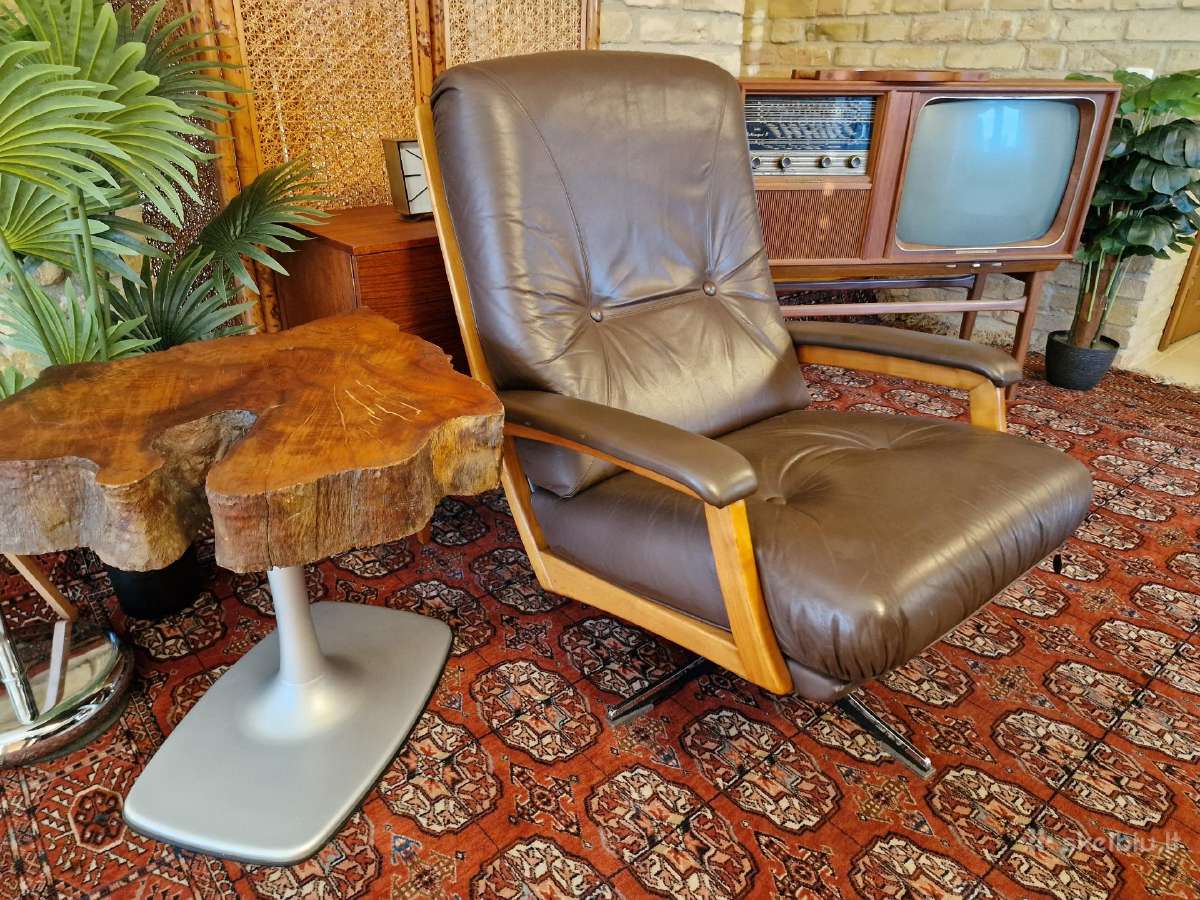Vintažinis mid century Himolla odinis/tiko fotelis - nuotraukos Nr. 22
