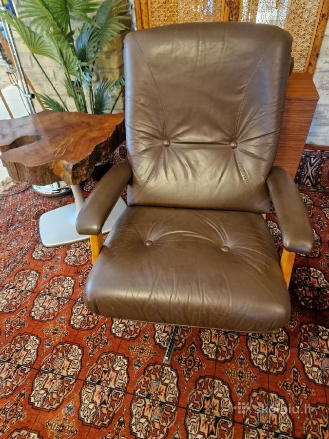Vintažinis mid century Himolla odinis/tiko fotelis - nuotraukos Nr. 23