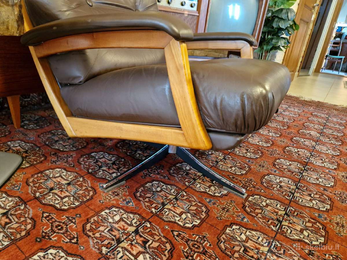 Vintažinis mid century Himolla odinis/tiko fotelis - nuotraukos Nr. 25