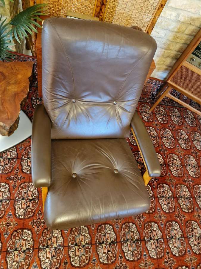 Vintažinis mid century Himolla odinis/tiko fotelis - nuotraukos Nr. 26