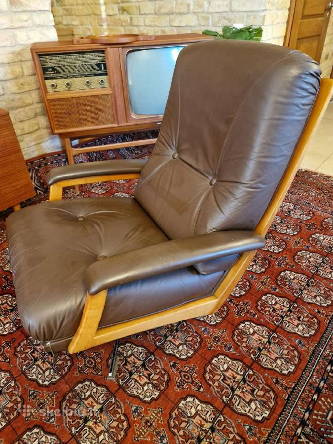 Vintažinis mid century Himolla odinis/tiko fotelis - nuotraukos Nr. 27