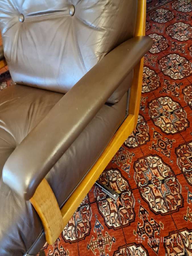 Vintažinis mid century Himolla odinis/tiko fotelis - nuotraukos Nr. 30