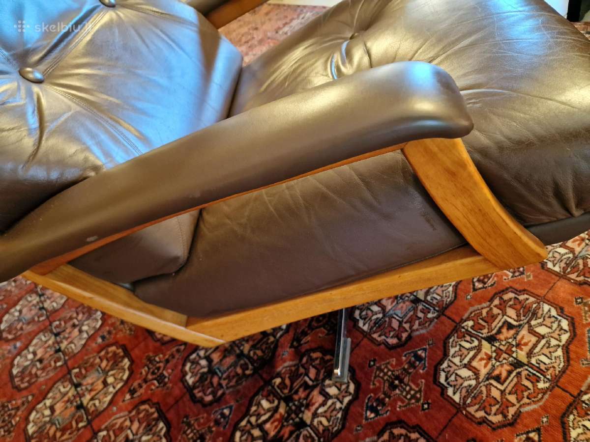 Vintažinis mid century Himolla odinis/tiko fotelis - nuotraukos Nr. 31
