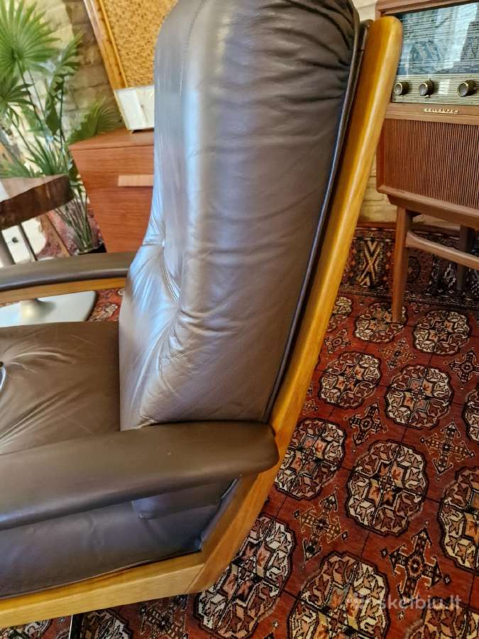 Vintažinis mid century Himolla odinis/tiko fotelis - nuotraukos Nr. 32