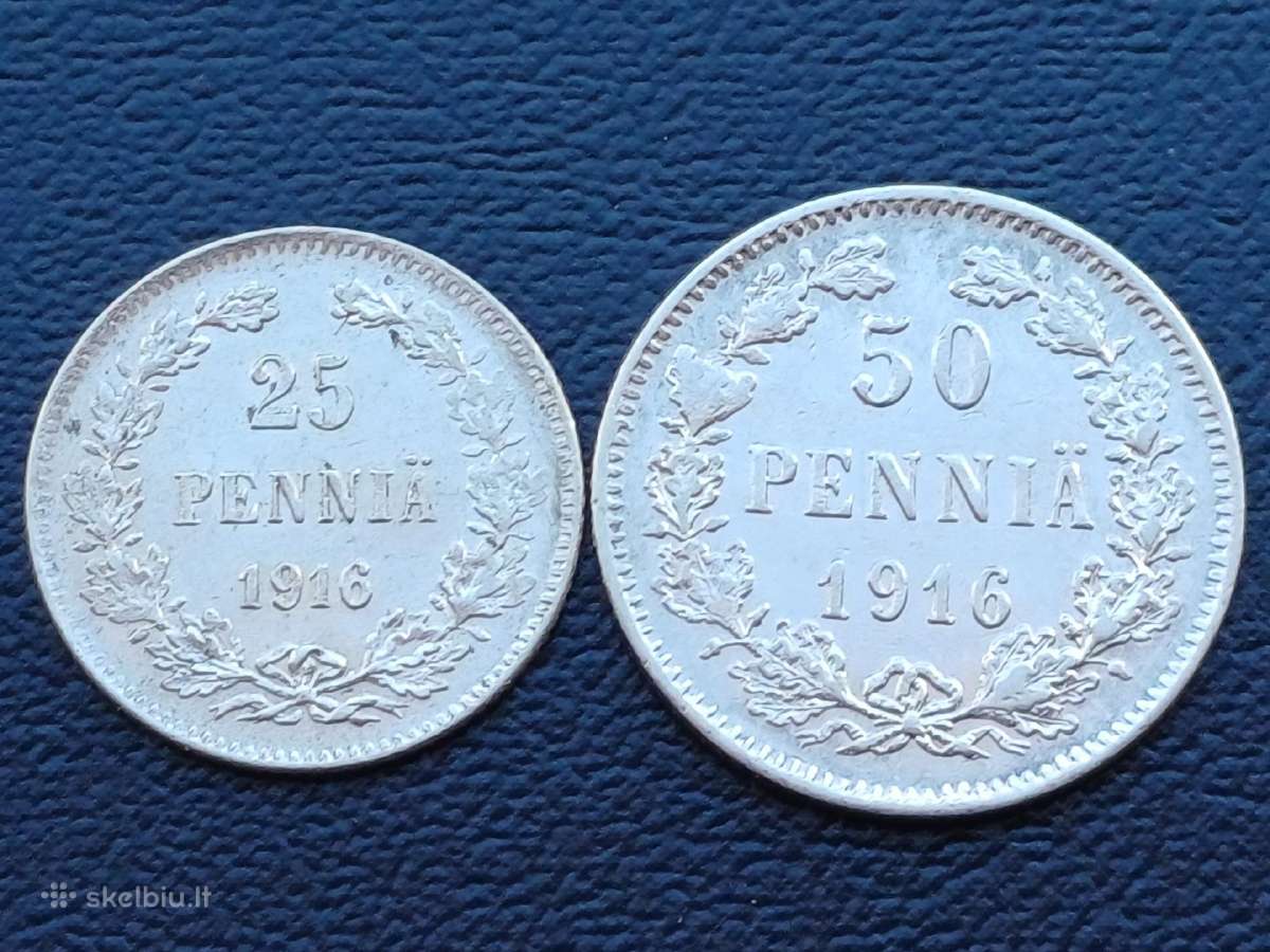 25 ir 50 pennia 1916m. Suomija sidabras 750