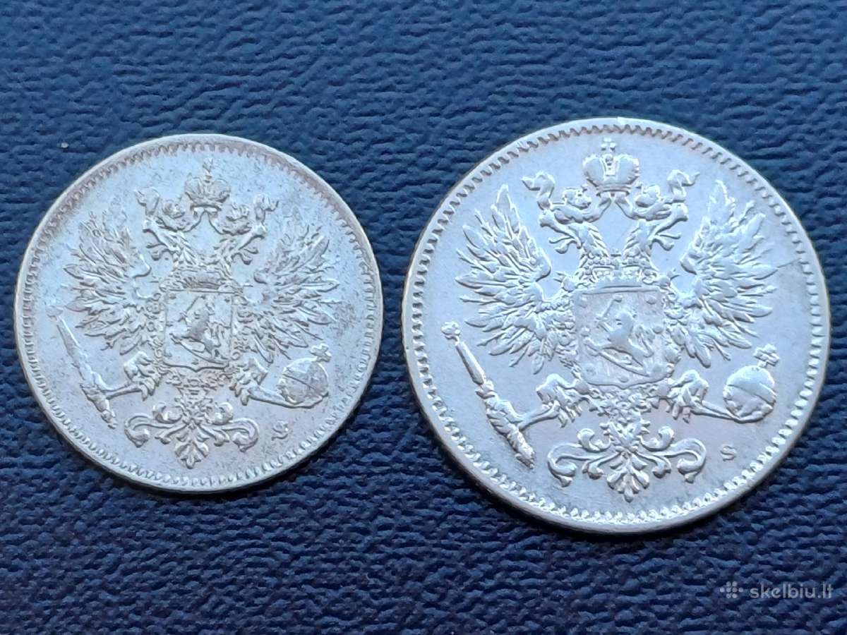 25 ir 50 pennia 1916m. Suomija sidabras 750 - nuotraukos Nr. 2