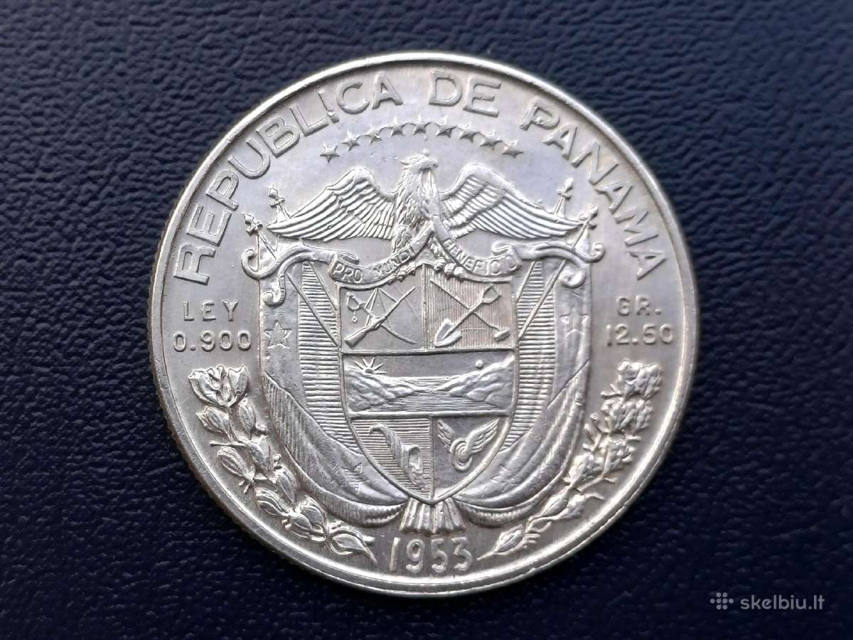 Medio balboa 1953m. Panama sidabras 900 unc