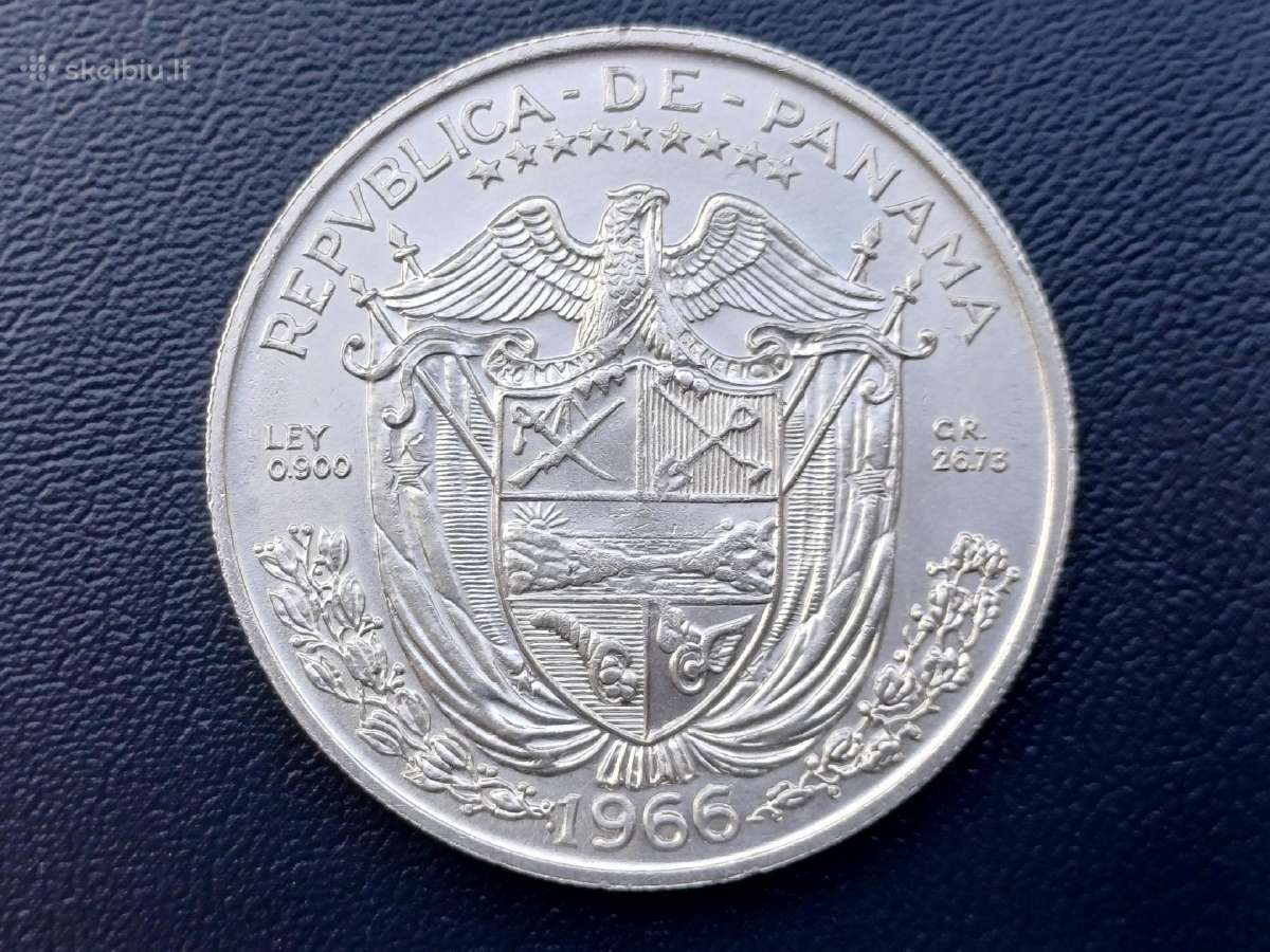 1 balboa 1966m. Panama sidabras 900 unc