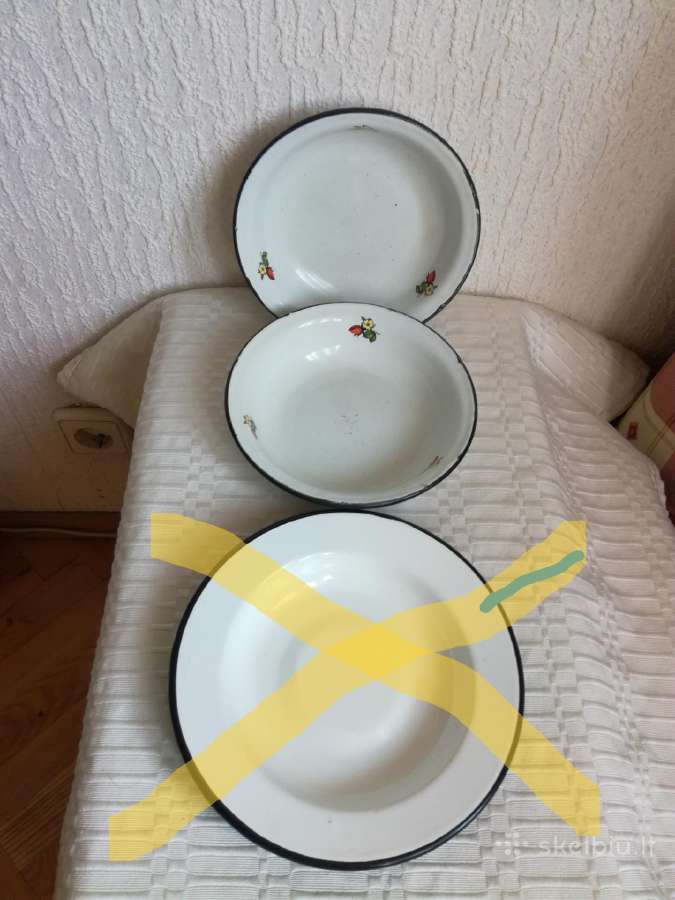 Įvairios emaliuotos vintažinės lėkštės ir dubenys - nuotraukos Nr. 2