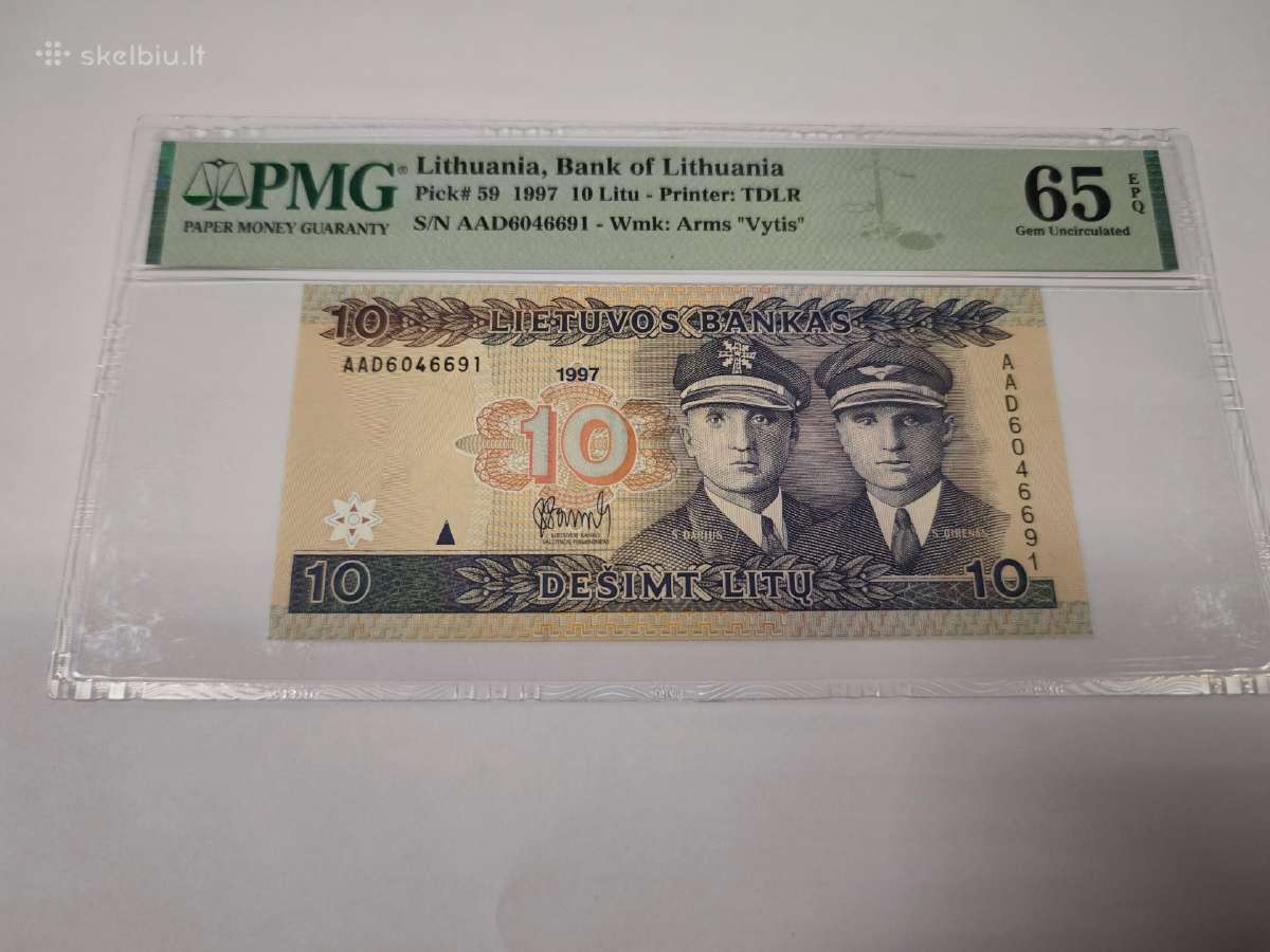 1997 m. 10 litų Pmg65 Aa serija