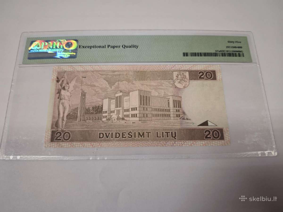 1993 m. 20 litų Pmg65 Naa serija žemas numeris - nuotraukos Nr. 4