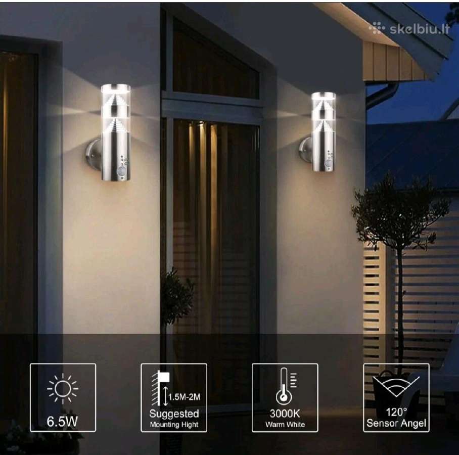 Lauko LED sienines lempos su judesio davikliu 220v - nuotraukos Nr. 5