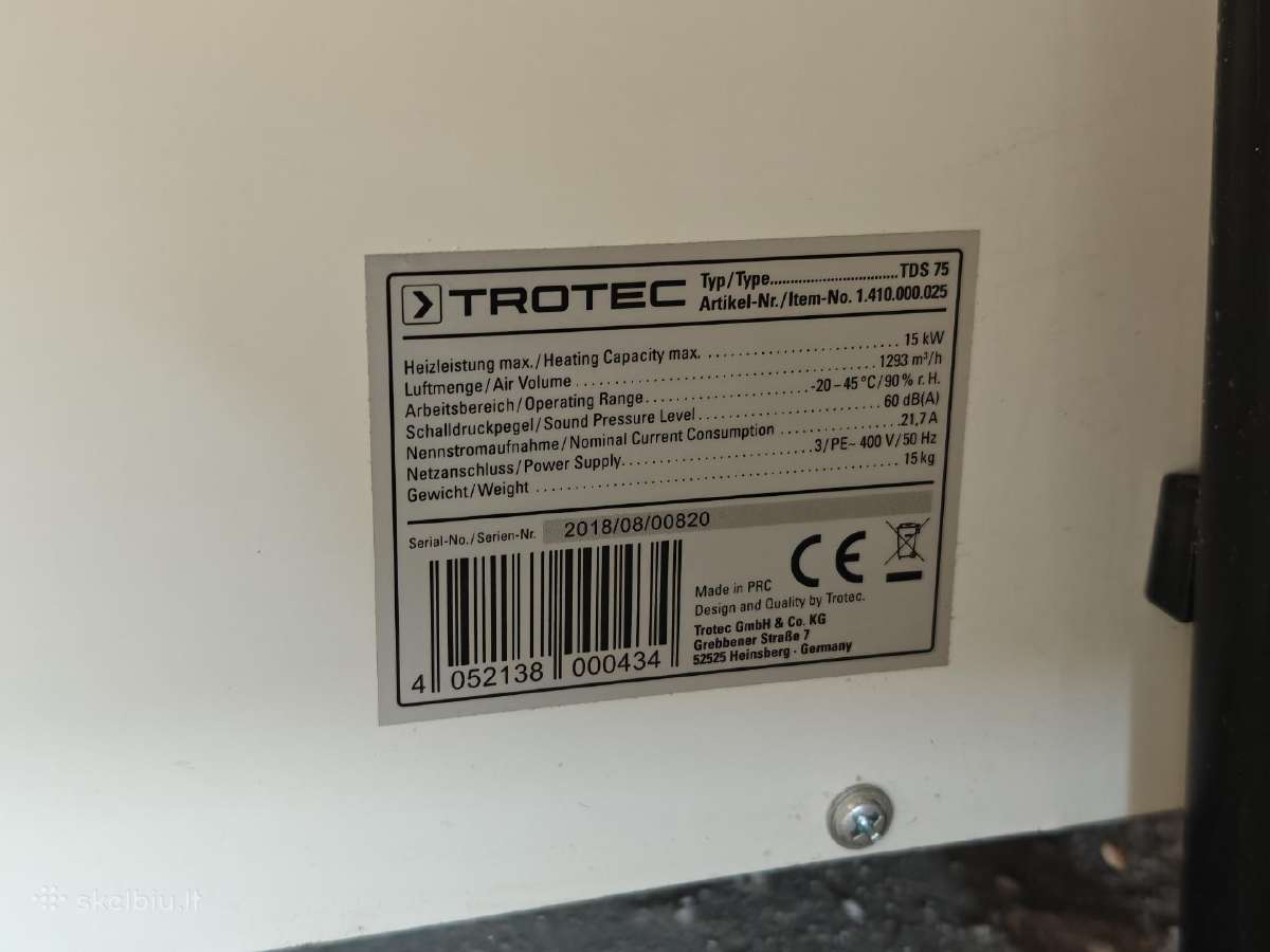 Elektrinis šildytuvas Trotec Tds 75 15 kw - nuotraukos Nr. 2