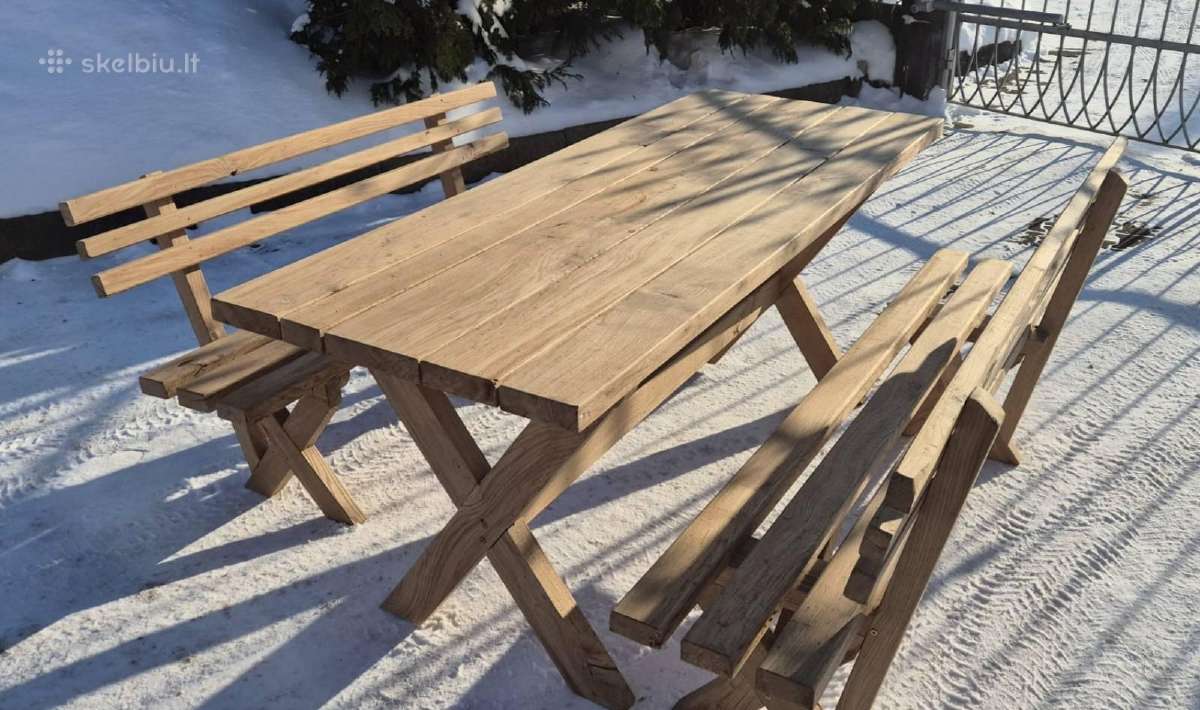Parduodamas rankų darbo ąžuolinis lauko komplektas - nuotraukos Nr. 11