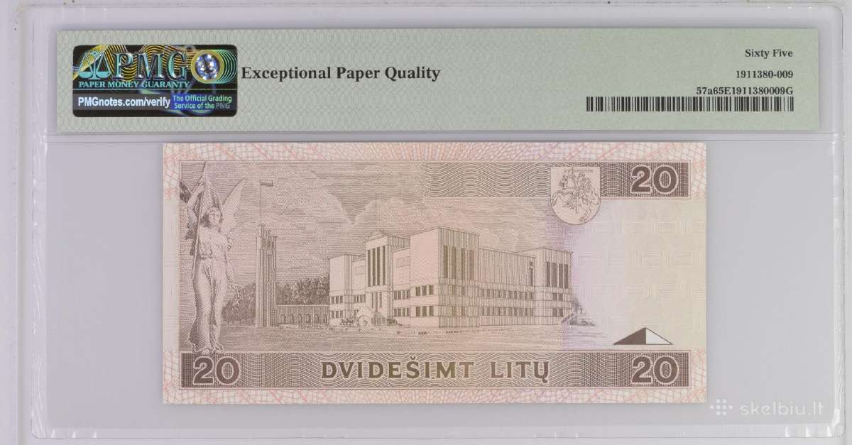 1993 m. 20 litų Pmg65 Naa serija žemas numeris - nuotraukos Nr. 2
