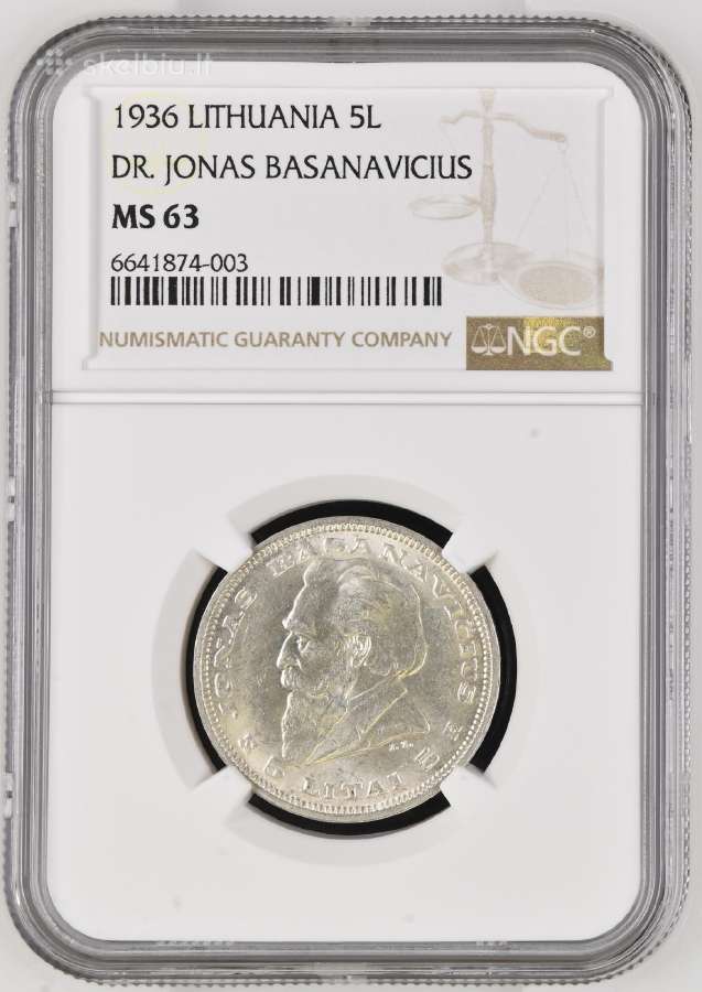 1936 m. 5 litai Basanavičius Ms63