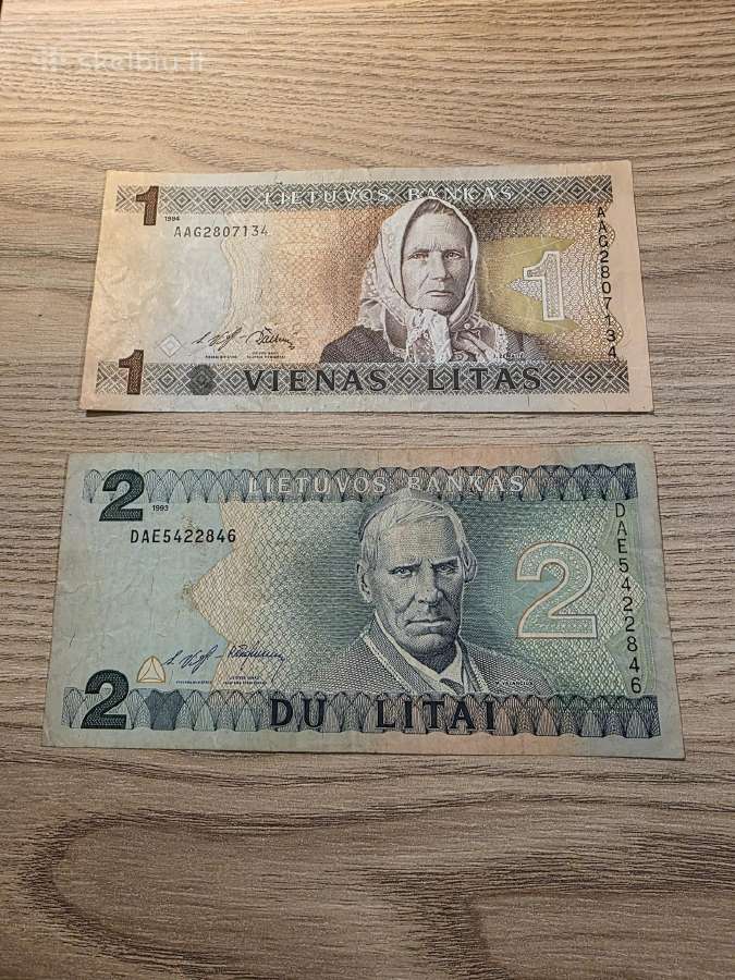1994 metų 1 litas ir 1993 m. 2 litai apyvartiniai
