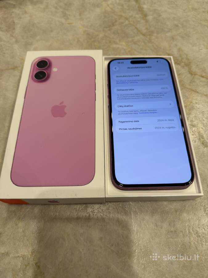 iPhone 16 plus 128gb pink 100% batt - 550eur - nuotraukos Nr. 2