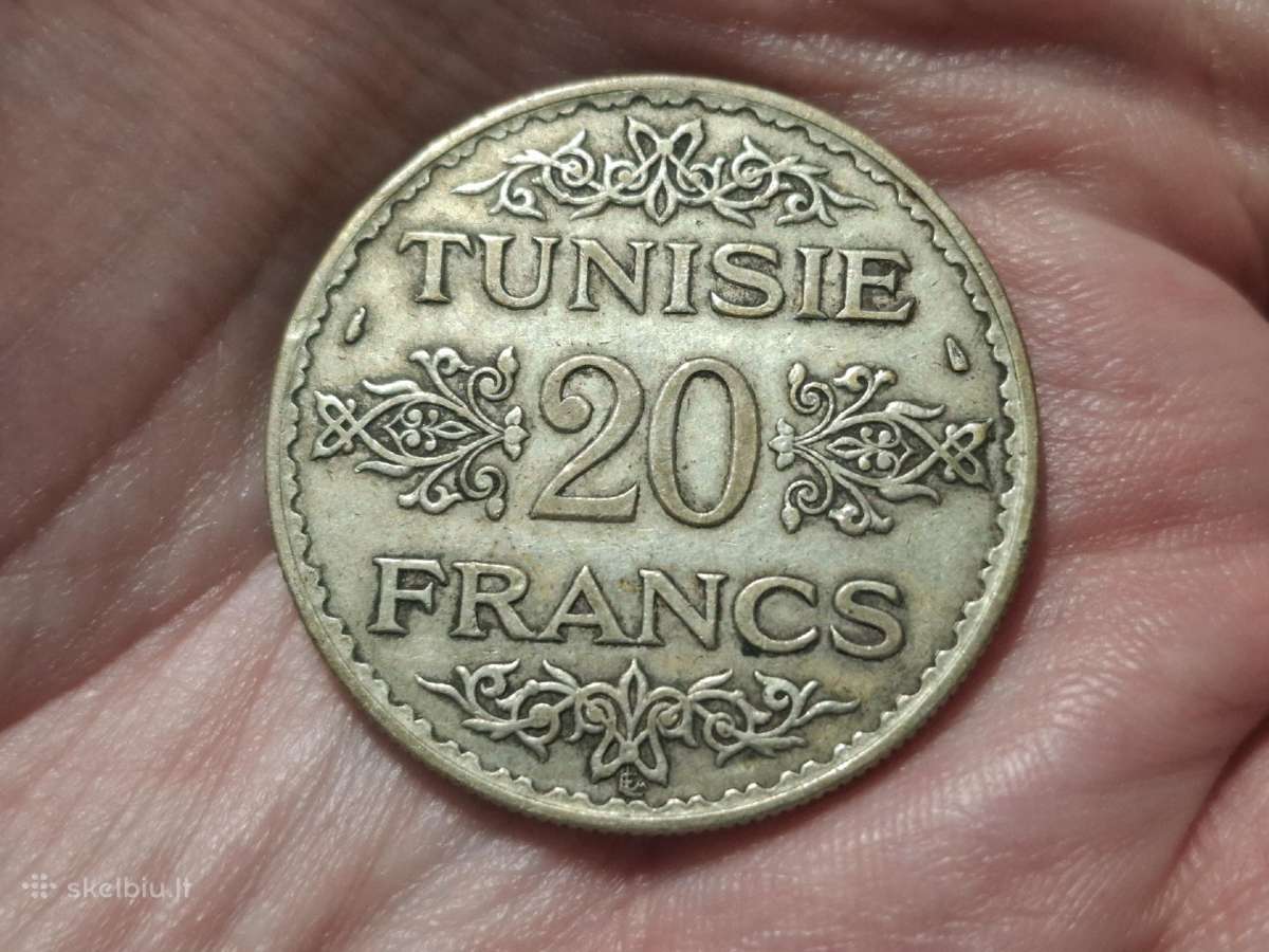 Tunisas 20 frankų 1934 sidabras