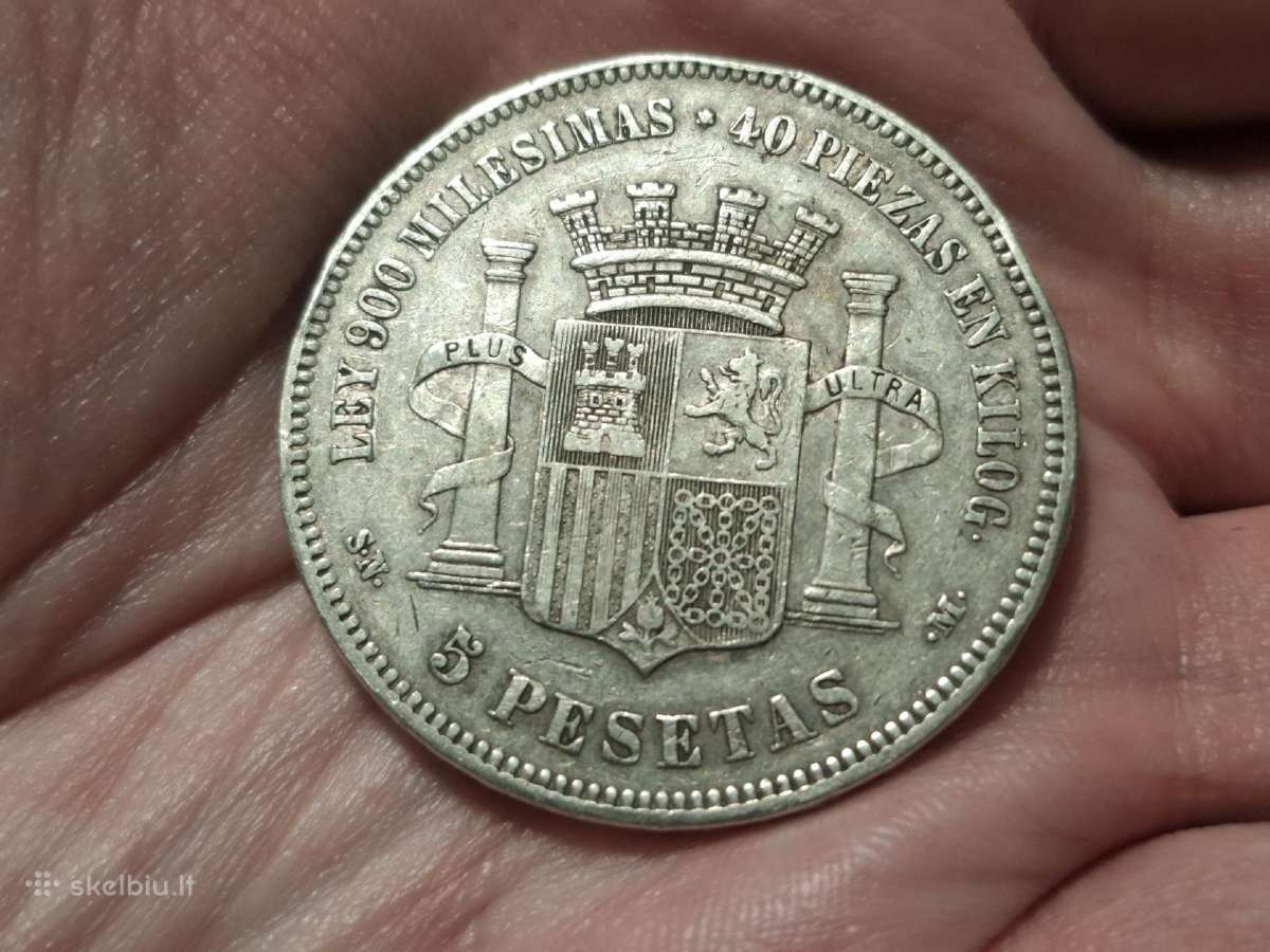 Ispanija 5 pesetos 1870 sidabras