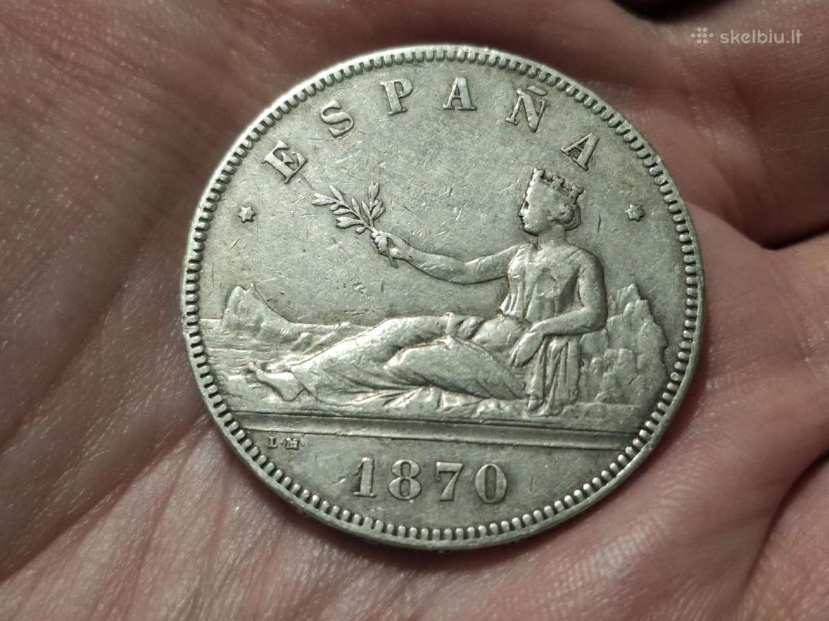 Ispanija 5 pesetos 1870 sidabras - nuotraukos Nr. 2