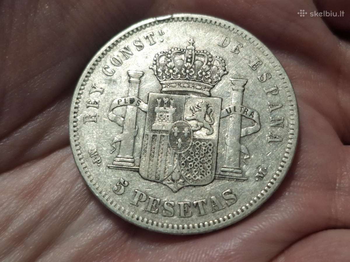 Ispanija 5 pesetos 1890 sidabras
