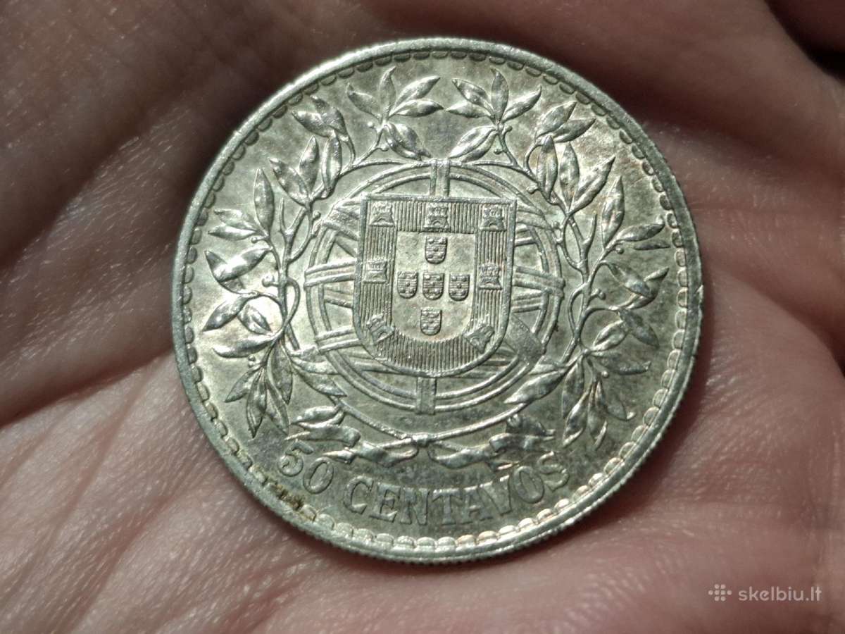 Portugalija 50 sentavų 1912 sidabras